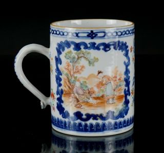 Fine Chinese Antique Blue And White Famille Rose Porcelain Mug Qianlong 18th C