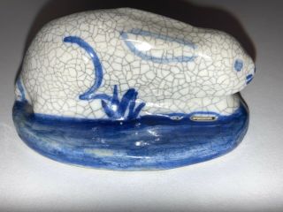 DEDHAM POTTERY VERY RARE Antique Sm Crouching Bunny PAPERWEIGHT Signed 3