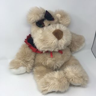 22 " Vintage Commonwealth Tan Teddy Bear With Red Plaid Collar Bow Christmas