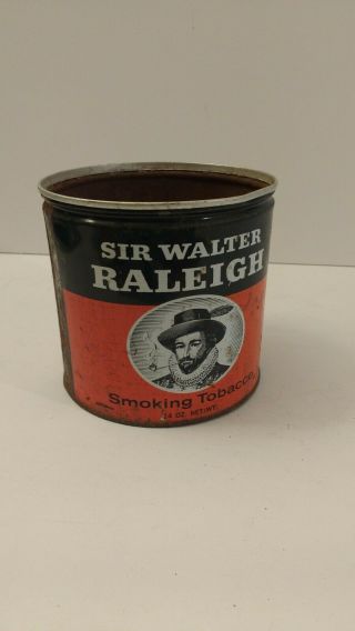 Sir Walter Raleigh Tobacco Pipe Cigarette Tin Can Vintage