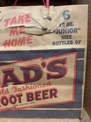 VINTAGE DAD’S ROOT BEER SODA ADVERTISING GROCERY BAG TO CARRY A 6 PACK BOTTLES 3
