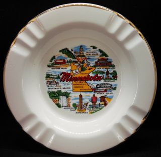 Vintage Large Porcelain Minnesota Ashtray With Gold Gilt Trim - Really