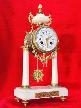 Vintage Antique France Samuel Marti Paris Strikes Keywound Clock,  Bronze,  Marble