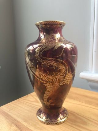 Antique Wedgewood Fairyland Lustre Oriental Red Dragon Vase