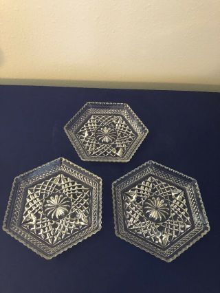 Set Of 3 Cut Glass 7 1/2” Octagon Serving Dish Plates