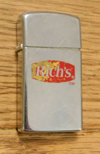 Vintage 1984 Zippo Slim Type Cigarette Lighter,  Advertising Rich 