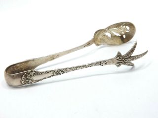 Antique Gorham Sterling Silver Poppy Large Ice Serving Tongs,  6 1/2 ",  60.  6g