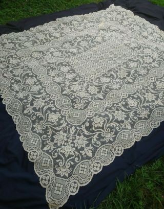 Handmade Cotton Bedspread Coverlet Neddle filet lace bed cover Vintage Antique 3