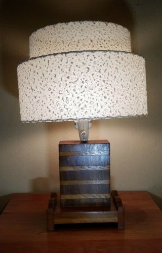 Vintage Mid Century Modern Retro Table Lamp Handcrafted Wood Base 23 " High 2