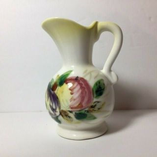 Vintage Ceramic Small Mini Pitcher Bud Vase Hand Painted Fruit White Japan Decor