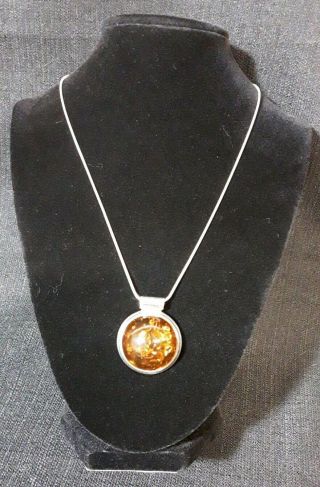 Vintage Baltic Amber And Sterling Silver 925 Necklace Pendant.