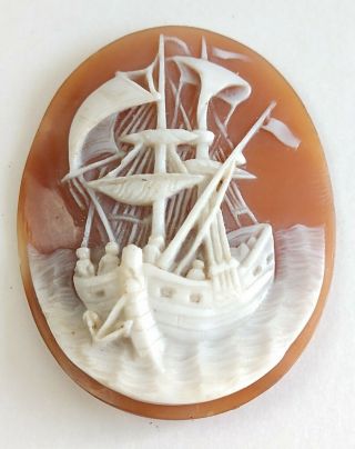 Antique Unmounted Hand Carved Shell Cameo Ship Galleon Anchor Grand Tour