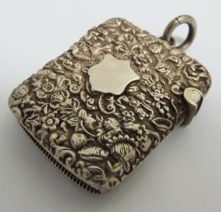 Quality Decorative English Antique 1898 Solid Silver Vesta Match Case