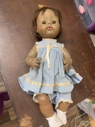 Vintage African American Madame Alexander Baby Doll 13” Blue Dress