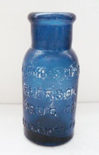 Vintage Small Cobalt Blue Glass Medicine Bottle Bromo Seltzer Design Nr