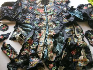 Antique Chinese Embroidered Mid - Night Blue/black Silk Robe Jacket