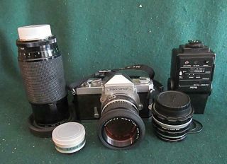 Vintage Nikkon Nikkormat Slr 35mm Film Camera W/4 Lenses And Flash