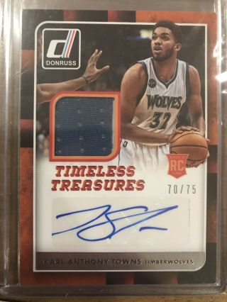 2015 - 16 Karl Anthony Towns Donruss Timeless Treasures Rookie Rc Patch Auto /75