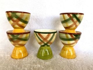 Vintage Vernon Kilns Vernonware Homespun Double Egg Cups - Set Of 5
