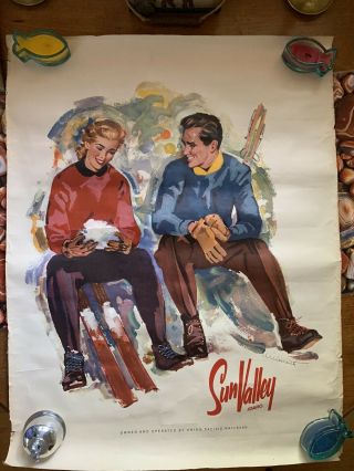 Vintage Union Pacific Sun Valley Idaho Downhill Skiing Poster Great Graphics