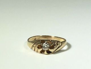 Lp24 Antique Victorian 14k Gold Diamond Ring Old Miner Cut Baby Ring Unique