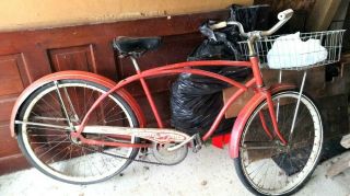 Vintage Retro 26 " Heavy Weight Red Western Flyer Rat Rod Bicycle W/basket