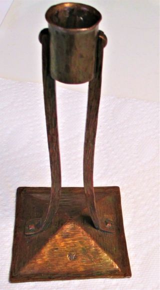 Rare Karl Kipp Hand Wrought Copper Candlestick 1911 - 1915 Mission Roycroft