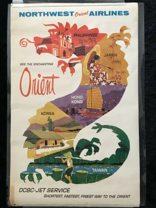 Northwest Orient Airlines - " See The Enchanting Orient " Orig.  1973 Travel Poster