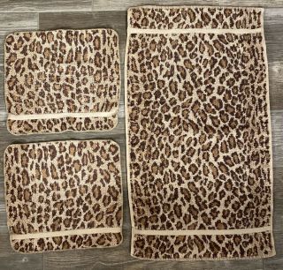 Vintage Ralph Lauren Aragon Leopard Print 2 Washcloths & 1 Hand Towel