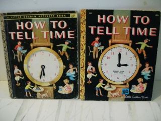 Two Vintage Little Golden Book " How To Tell Time " Books With Clock Hands 1957 &
