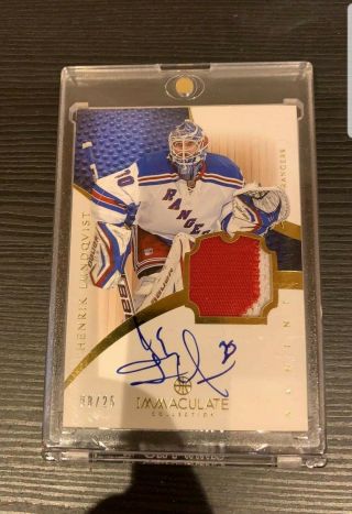 2012 - 13 Panini Immaculate Auto Patch Henrik Lundqvist /25 Hard Signed Rangers