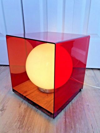 Vintage 70s Mid Century Modern Mcm Atomic Retro Red Lucite Globe Table Wall Lamp