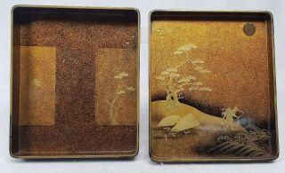 Antique Japanese Maki - E Lacquer Covered Stationary Letter Box Floral Landscape
