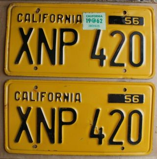1956 California Yellow And Black License Plates Pair Ca Vintage Xnp 420