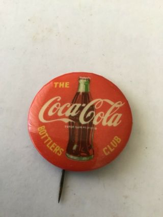 Vintage 1960s The Coca Cola Bottlers Club Tin Pinback Badge