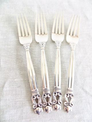 Vintage Georg Jensen Acorn Sterling Silver 6 5/8 " Luncheon Fork Set Of 4 No Mono