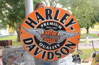 Large Harley Davidson Motorcycle Dealership Gas Oil 30 " Porcelain Metal Sign