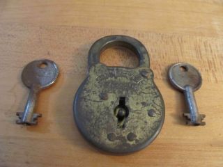 Vintage Antique Padlock Brass Usa Sargent Six Lever 2 Keys