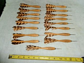 17 Vintage Apex Wooden Darts No.  2 Steel Tip Turkey Feathers Norristown