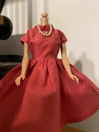 Vintage Barbie Mod Clone Outfit Red Cotton Dress/full Skirt Pearls 1960’s