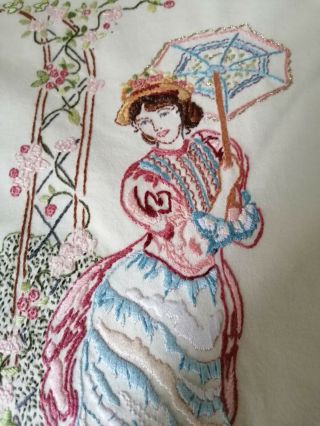 Vintage Hand Embroidered Crinoline Lady in Garden Picture Panel 2