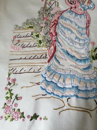 Vintage Hand Embroidered Crinoline Lady in Garden Picture Panel 3