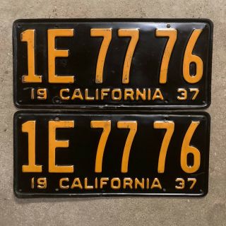 1937 California License Plate Pair 1e 77 76 Yom Dmv Clear Ford Chevy Packard