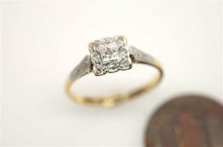 Antique Art Deco English 18k Gold & Platinum Diamond Cluster Ring C1920 