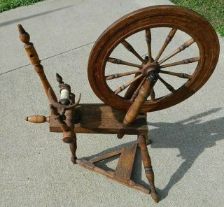 Vintage Antique Spinning Wheel Flax Wool Museum Quality C.  1900