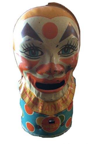 Vintage J Chein Tin Circus Clown Savings Bank
