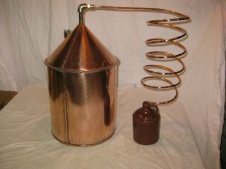 Awesome Antique Copper Whiskey Moonshine Still W/ Coil And Moonshine Jug Lqqk