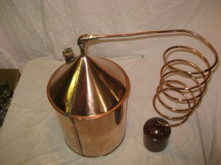AWESOME ANTIQUE COPPER WHISKEY MOONSHINE STILL W/ COIL and MOONSHINE JUG LQQK 2