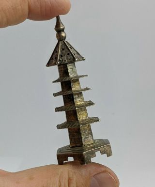 Chinese Antique hallmarked Silver Pagoda Salt & Pepper pots Cruet QING Fine 3