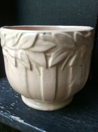 Vintage Mccoy Soft Pink Jardiniere Planter - Flowers And Leaves 8”x6.  75”